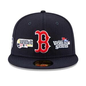 New Era 59FIFTY Black Boston Red Sox World Champions 9085 Fitted Hat Size 7